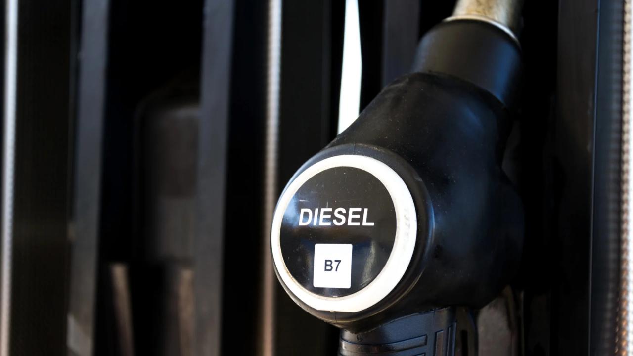 Close-up of a diesel pump at a petrol station