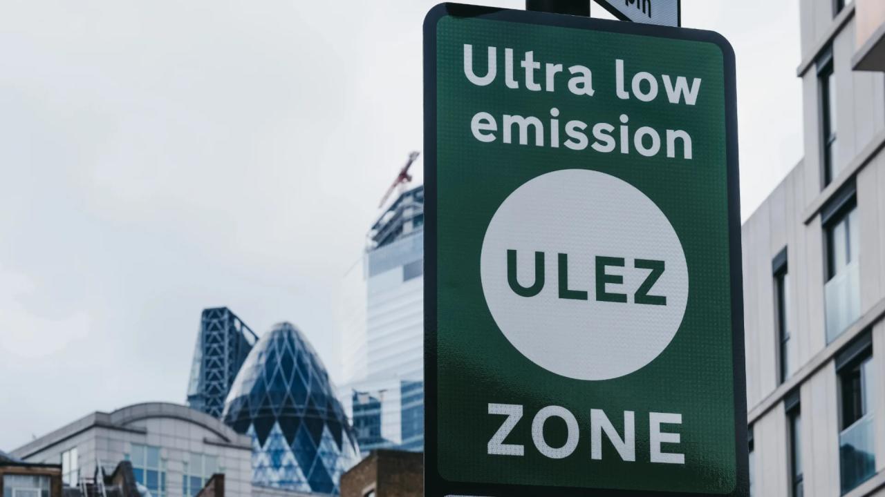 Close-up of a ultra low emission ULEZ zone in London  